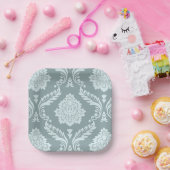 Rococo Damask Lg Pattern Duck Egg Blue+Teal Pappteller (Party)