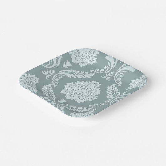 Rococo Damask Lg Pattern Duck Egg Blue+Teal Pappteller (Gewinkelt)