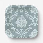 Rococo Damask Lg Pattern Duck Egg Blue+Teal Pappteller (Vorderseite)