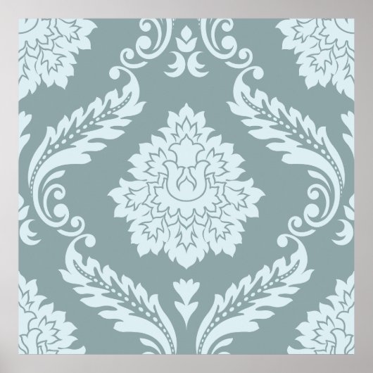 Rococo Damask Lg Pattern Duck Egg Blue+Teal Poster (Vorne)