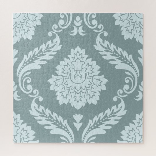 Rococo Damask Lg Pattern Duck Egg Blue+Teal Puzzle (Vertikal)