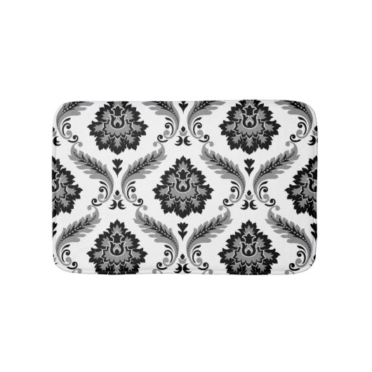 Rococo Damask Lg Pattern Grey Black White Badematte (Vorderseite)