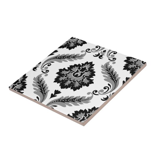 Rococo Damask Lg Pattern Grey Black White Fliese (Seite)