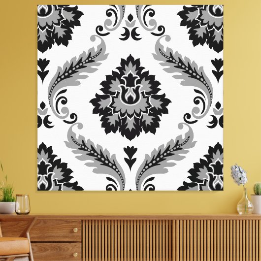 Rococo Damask Lg Pattern Grey Black White Leinwanddruck (Insitu (Wohnzimmer))