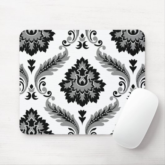 Rococo Damask Lg Pattern Grey Black White Mousepad (Mit Mouse)
