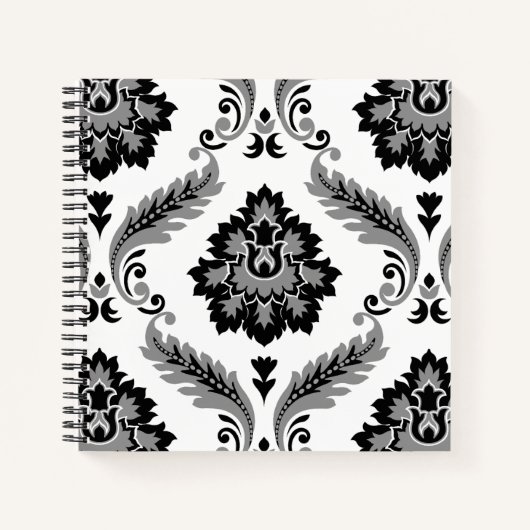 Rococo Damask Lg Pattern Grey Black White Notizblock (Vorderseite)