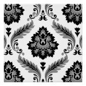Rococo Damask Lg Pattern Grey Black White Poster (Vorderseite)