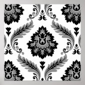 Rococo Damask Lg Pattern Grey Black White Poster (Vorne)