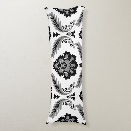 Rococo Damask Lg Pattern Grey Black White Seitenschläferkissen (Vorderseite Vertikal)