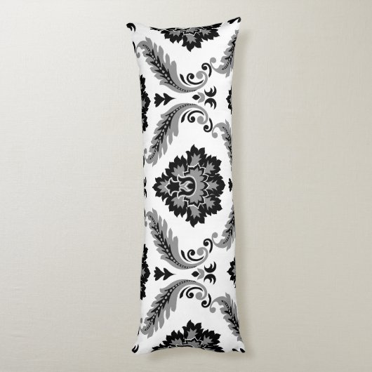 Rococo Damask Lg Pattern Grey Black White Seitenschläferkissen (Rückseite (Vertikal))