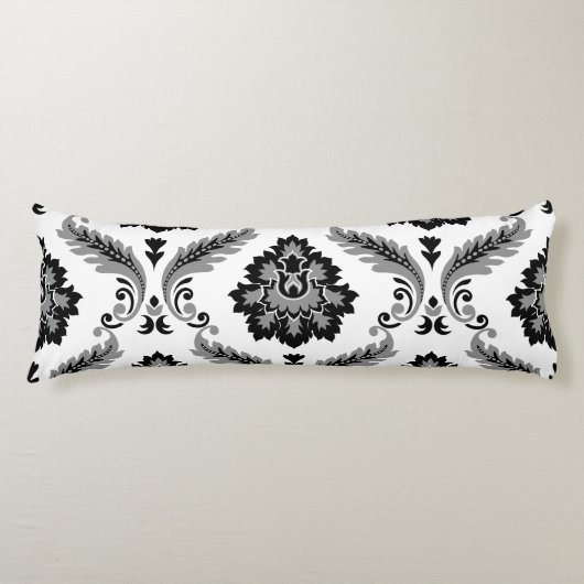 Rococo Damask Lg Pattern Grey Black White Seitenschläferkissen (Vorderseite)