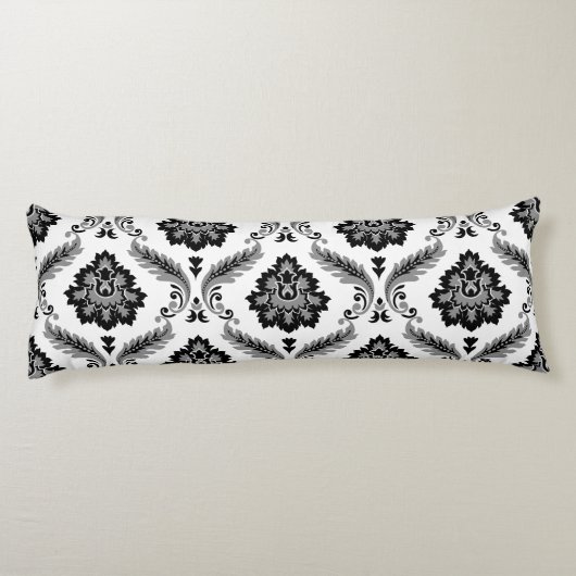 Rococo Damask Lg Pattern Grey Black White Seitenschläferkissen (Rückseite)