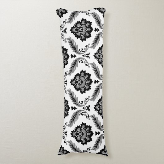 Rococo Damask Lg Pattern Grey Black White Seitenschläferkissen (Vorderseite Vertikal)