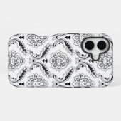 Rococo Damask Line Pattern Black on White iPhone 16 Hülle (Rückseite (Horizontal))