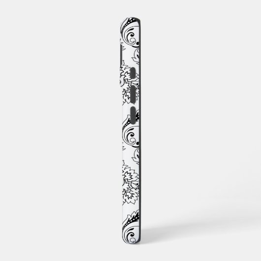 Rococo Damask Line Pattern Black on White iPhone 16 Hülle (Linke Seite)