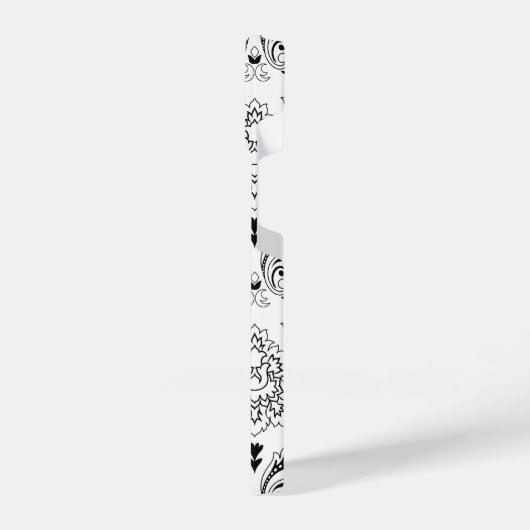 Rococo Damask Line Pattern Black on White iPhone Hülle (Linke Seite)