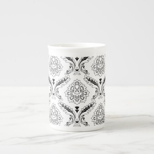 Rococo Damask Line Pattern Black on White Porzellantasse (Vorderseite)