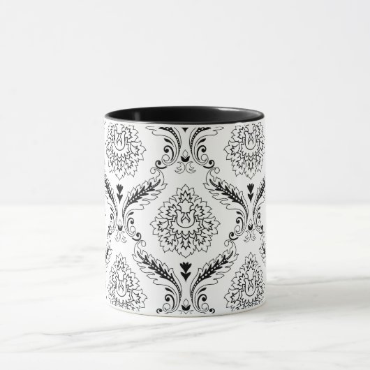Rococo Damask Line Pattern Black on White Tasse (Zentrum)