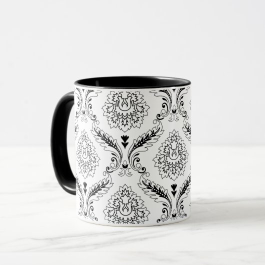 Rococo Damask Line Pattern Black on White Tasse (Vorderseite Links)