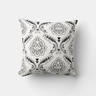 Rococo-Damask-Linie-Offset-Muster Schwarz auf Weiß Kissen