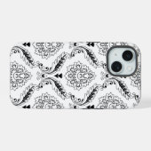 Rococo-Damask-Linienmuster Schwarz auf Weiß iPhone 15 Hülle (Rückseite (Horizontal))