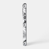 Rococo-Damask-Linienmuster Schwarz auf Weiß iPhone 16 Hülle (Linke Seite)