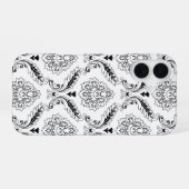 Rococo-Damask-Linienmuster Schwarz auf Weiß iPhone 16 Hülle (Rückseite (Horizontal))