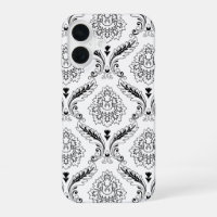 Rococo-Damask-Linienmuster Schwarz auf Weiß