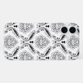 Rococo-Damask-Linienmuster Schwarz auf Weiß iPhone Hülle (Rückseite (Horizontal))