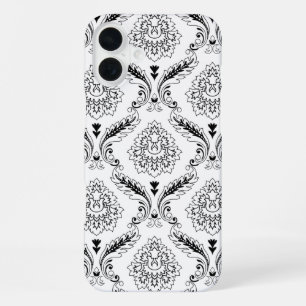 Rococo-Damask-Linienmuster Schwarz auf Weiß iPhone 16 Plus Hülle