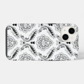 Rococo-Damask-Linienmuster Schwarz auf Weiß iPhone Hülle (Rückseite (Horizontal))