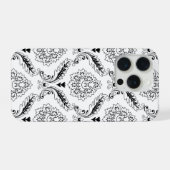 Rococo-Damask-Linienmuster Schwarz auf Weiß iPhone Hülle (Rückseite (Horizontal))