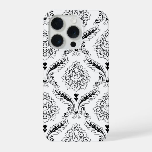 Rococo-Damask-Linienmuster Schwarz auf Weiß iPhone Hülle (Rückseite)