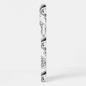 Rococo-Damask-Linienmuster Schwarz auf Weiß iPhone Hülle (Linke Seite)