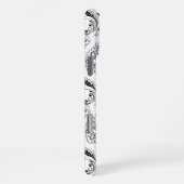 Rococo-Damask-Linienmuster Schwarz auf Weiß iPhone Hülle (Rechte Seite)