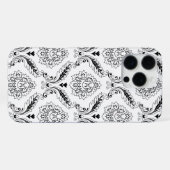 Rococo-Damask-Linienmuster Schwarz auf Weiß iPhone Hülle (Rückseite (Horizontal))