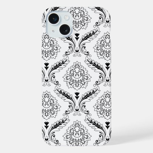 Rococo-Damask-Linienmuster Schwarz auf Weiß iPhone Hülle (Rückseite)