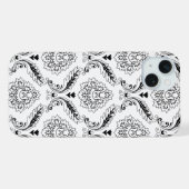 Rococo-Damask-Linienmuster Schwarz auf Weiß iPhone Hülle (Rückseite (Horizontal))