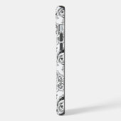 Rococo-Damask-Linienmuster Schwarz auf Weiß iPhone Hülle (Linke Seite)