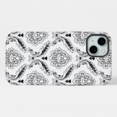 Rococo-Damask-Linienmuster Schwarz auf Weiß iPhone Hülle (Rückseite (Horizontal))