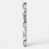 Rococo-Damask-Linienmuster Schwarz auf Weiß iPhone Hülle (Linke Seite)