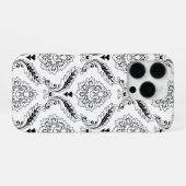 Rococo-Damask-Linienmuster Schwarz auf Weiß iPhone Hülle (Rückseite (Horizontal))
