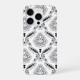 Rococo-Damask-Linienmuster Schwarz auf Weiß iPhone 16 Pro Hülle