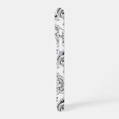 Rococo-Damask-Linienmuster Schwarz auf Weiß iPhone Hülle (Linke Seite)