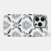 Rococo-Damask-Linienmuster Schwarz auf Weiß iPhone Hülle (Rückseite (Horizontal))