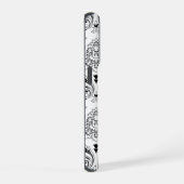 Rococo-Damask-Linienmuster Schwarz auf Weiß iPhone Hülle (Rechte Seite)