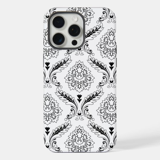 Rococo-Damask-Linienmuster Schwarz auf Weiß iPhone Hülle (Rückseite)