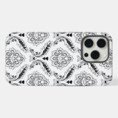 Rococo-Damask-Linienmuster Schwarz auf Weiß iPhone Hülle (Rückseite (Horizontal))