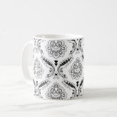 Rococo-Damask-Linienmuster Schwarz auf Weiß Kaffeetasse (Vorderseite Links)