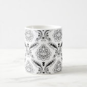 Rococo-Damask-Linienmuster Schwarz auf Weiß Kaffeetasse (Mittel)
